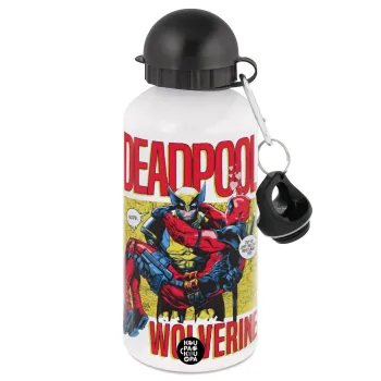Superhero Deadpool Wolverine, Μεταλλικό παγούρι νερού, Λευκό, αλουμινίου 500ml
