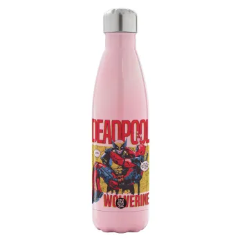 Superhero Deadpool Wolverine, Metal mug thermos Pink Iridiscent (Stainless steel), double wall, 500ml