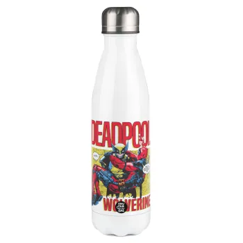 Superhero Deadpool Wolverine, Metal mug thermos White (Stainless steel), double wall, 500ml