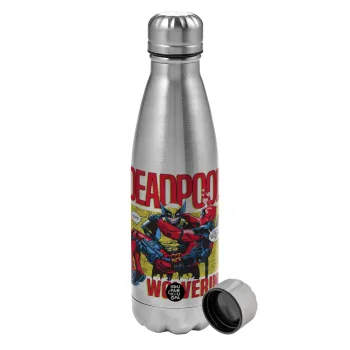 Superhero Deadpool Wolverine, Metallic water bottle, stainless steel, 750ml
