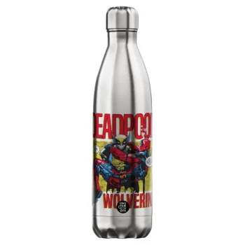 Superhero Deadpool Wolverine, Μεταλλικό παγούρι θερμός Inox (Stainless steel), διπλού τοιχώματος, 750ml