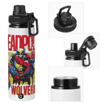 Superhero Deadpool Wolverine, Metal water bottle with safety cap, aluminum 850ml