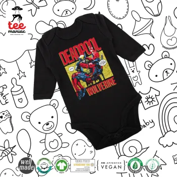 Superhero Deadpool Wolverine, Μακρυμάνικο βρεφικό φορμάκι, 0-18 μηνών, ΜΑΥΡΟ, 100% Organic Cotton