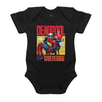 Superhero Deadpool Wolverine, Βρεφικό φορμάκι μωρού, 0-18 μηνών, ΜΑΥΡΟ, 100% Organic Cotton, κοντομάνικο