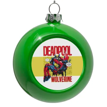 Superhero Deadpool Wolverine, Green Christmas tree ornament bauble 8cm