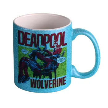 Superhero Deadpool Wolverine, Κούπα Σιέλ Glitter που γυαλίζει, κεραμική, 330ml