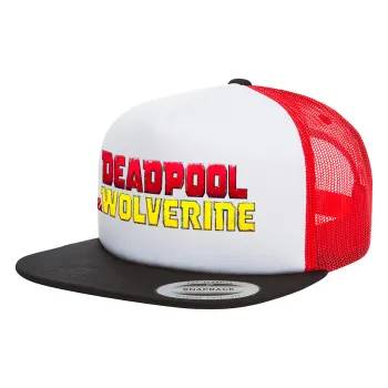 Superhero Deadpool Wolverine, Καπέλο Ενηλίκων Foam Flat Snapback με Δίχτυ Μαύρο-Λευκό-Κόκκινο (POLYESTER, ΕΝΗΛΙΚΩΝ, UNISEX, ONE SIZE)