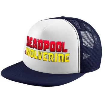 Superhero Deadpool Wolverine, Adult Soft Trucker Hat with Dark Blue/White Mesh (POLYESTER, ADULT, UNISEX, ONE SIZE)
