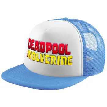 Superhero Deadpool Wolverine, Child's Soft Trucker Hat with Blue/White Mesh (POLYESTER, CHILD, ONE SIZE)