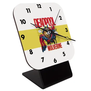 Superhero Deadpool Wolverine, Επιτραπέζιο ρολόι ξύλινο με δείκτες (10cm)