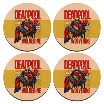 Superhero Deadpool Wolverine, ΣΕΤ x4 Σουβέρ ξύλινα στρογγυλά plywood (9cm)