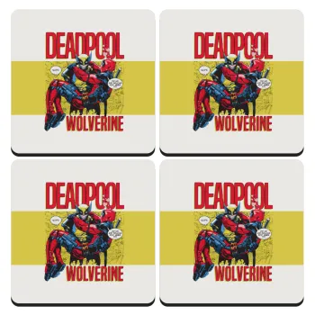 Superhero Deadpool Wolverine, ΣΕΤ 4 Σουβέρ ξύλινα τετράγωνα (9cm)