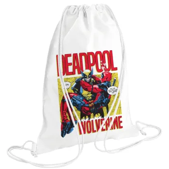 Superhero Deadpool Wolverine, Τσάντα πλάτης πουγκί GYMBAG λευκή (28x40cm)