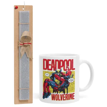 Superhero Deadpool Wolverine, Πασχαλινή Λαμπάδα με Κούπα κεραμική (330ml) & κερί αρωματικό πλακέ (30cm) (ΓΚΡΙ)