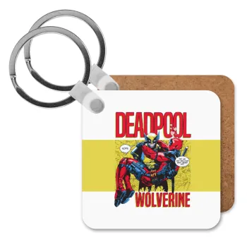 Superhero Deadpool Wolverine, Μπρελόκ Ξύλινο τετράγωνο MDF