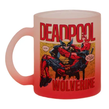 Superhero Deadpool Wolverine, Κούπα γυάλινη δίχρωμη με βάση το κόκκινο ματ, 330ml