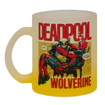 Superhero Deadpool Wolverine, Κούπα γυάλινη δίχρωμη με βάση το κίτρινο ματ, 330ml
