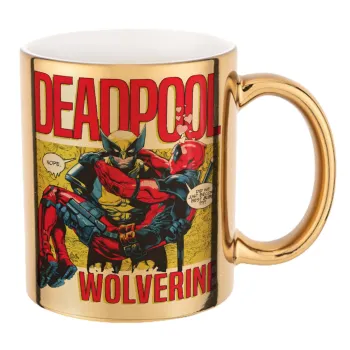 Superhero Deadpool Wolverine, Mug ceramic, gold mirror, 330ml