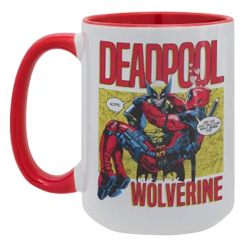 Superhero Deadpool Wolverine, Κούπα Mega 15oz, κεραμική Κόκκινη, 450ml