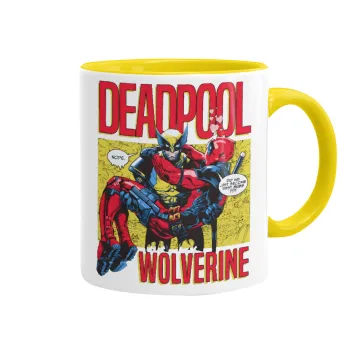 Superhero Deadpool Wolverine, Mug colored yellow, ceramic, 330ml