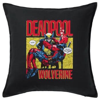 Superhero Deadpool Wolverine, Sofa cushion black 50x50cm includes filling
