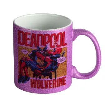 Superhero Deadpool Wolverine, Κούπα Μωβ Glitter που γυαλίζει, κεραμική, 330ml