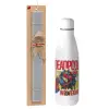 Easter Set, metallic stainless thermos bottle (500ml) & scented flat Easter candle (30cm) (GRAY)