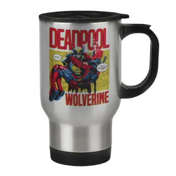 Superhero Deadpool Wolverine, Κούπα ταξιδιού ανοξείδωτη με καπάκι, διπλού τοιχώματος (θερμό) 450ml