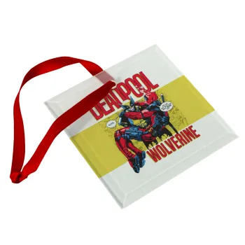 Superhero Deadpool Wolverine, Στολίδι Χριστουγεννιάτικο στολίδι γυάλινο τετράγωνο 9x9cm