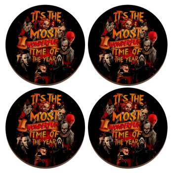 Halloween it's most wonderful time of the year, ΣΕΤ x4 Σουβέρ ξύλινα στρογγυλά plywood (9cm)