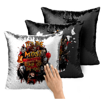 Halloween it's most wonderful time of the year, Μαξιλάρι καναπέ Μαγικό Μαύρο με πούλιες 40x40cm περιέχεται το γέμισμα
