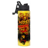 Metallic water bottle with safety lid, 850ml aluminum