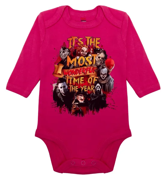 Halloween it's most wonderful time of the year — Long-sleeve baby bodysuit, 0-18 months, PINK, 100% organic cotton