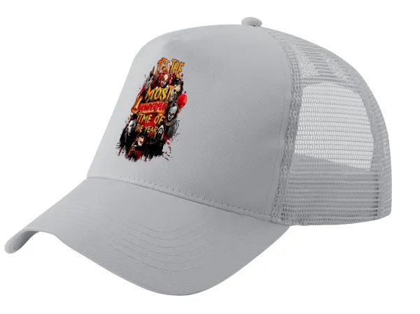 Halloween it's most wonderful time of the year — Adult Structured Trucker Hat, with Mesh, GRAY (100% COTTON, ADULT, UNISEX, ONE SIZE)