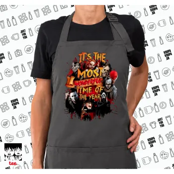 Halloween it's most wonderful time of the year, Ποδιά μακριά Σεφ ολόσωμη με τσέπες GREY (ΕΝΗΛΙΚΩΝ)