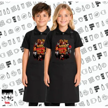 Halloween it's most wonderful time of the year, Μαύρη ΠΑΙΔΙΚΗ Ποδιά μακριά Σεφ ολόσωμη με τσέπες