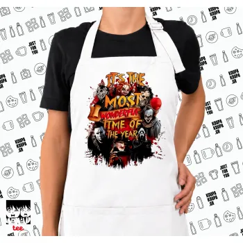 Halloween it's most wonderful time of the year, Ποδιά μακριά Σεφ ολόσωμη με τσέπες white (ΕΝΗΛΙΚΩΝ)