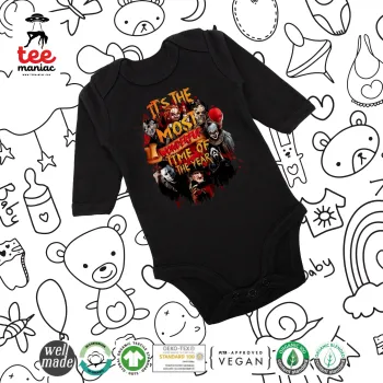 Halloween it's most wonderful time of the year, Μακρυμάνικο βρεφικό φορμάκι, 0-18 μηνών, ΜΑΥΡΟ, 100% Organic Cotton