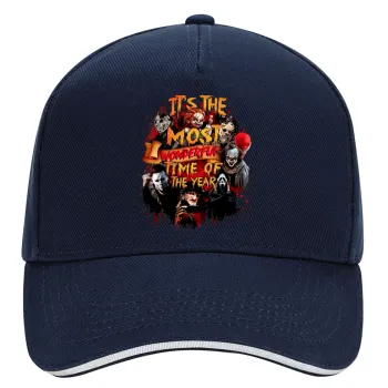 Halloween it's most wonderful time of the year, DRILL Adult Ultimate Hat BLUE/WHITE, (100% COTTON, ADULT, UNISEX, ONE SIZE)