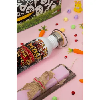 Halloween it's most wonderful time of the year, Easter Set, SS Metallic water bottle (620ml, stainless steel) & scented flat Easter candle (30cm) (PINK)
