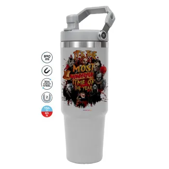 Halloween it's most wonderful time of the year, GREY color, 890ml (30oz) stainless Steel Tumbler with Handle