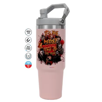 Halloween it's most wonderful time of the year, Pink color, 890ml (30oz) stainless Steel Tumbler with Handle