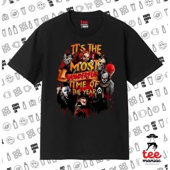 Halloween it's most wonderful time of the year, Κλασικό T-Shirt, διπλής ραφής, χωρίς πλευρικές ραφές ΜΑΥΡΟ από 100% βαμβάκι. Vegan & OEKO-TEX πιστοποιημένο.