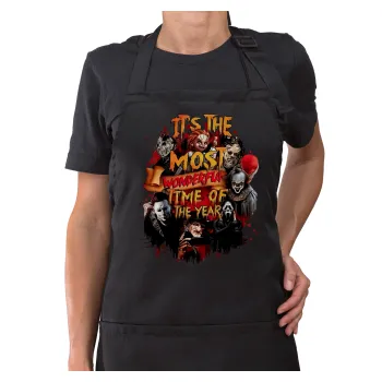 Halloween it's most wonderful time of the year, Ποδιά μακριά Σεφ ολόσωμη με τσέπες Μαύρη (ΕΝΗΛΙΚΩΝ)