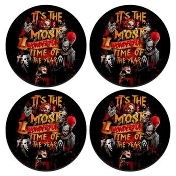 Halloween it's most wonderful time of the year, ΣΕΤ 4 Σουβέρ ξύλινα στρογγυλά (9cm)