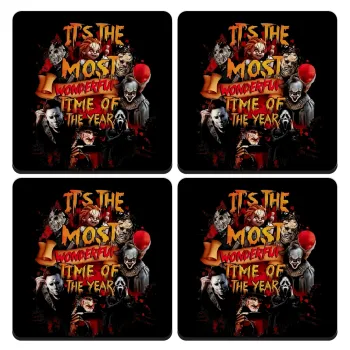 Halloween it's most wonderful time of the year, ΣΕΤ 4 Σουβέρ ξύλινα τετράγωνα (9cm)