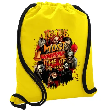 Halloween it's most wonderful time of the year, Backpack pouch GYMBAG Yellow, with pocket (40x48cm) & thick cords