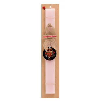 Halloween it's most wonderful time of the year, Easter Set, wooden keychain & scented flat Easter candle (30cm) (PINK)