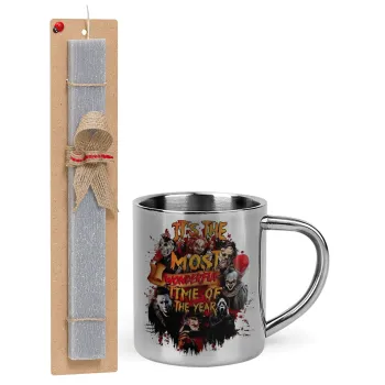 Halloween it's most wonderful time of the year, Easter Set, metallic thermal cup (300ml) & Easter aromatic flat candle (30cm) (GRAY)