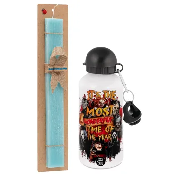 Halloween it's most wonderful time of the year, Πασχαλινή Λαμπάδα με παγούρι μεταλλικό αλουμινίου (500ml) & λαμπάδα αρωματική πλακέ (30cm) (ΤΙΡΚΟΥΑΖ)